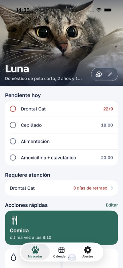 Ficha de la mascota: lo pendiente de hoy y quién le dio de comer
